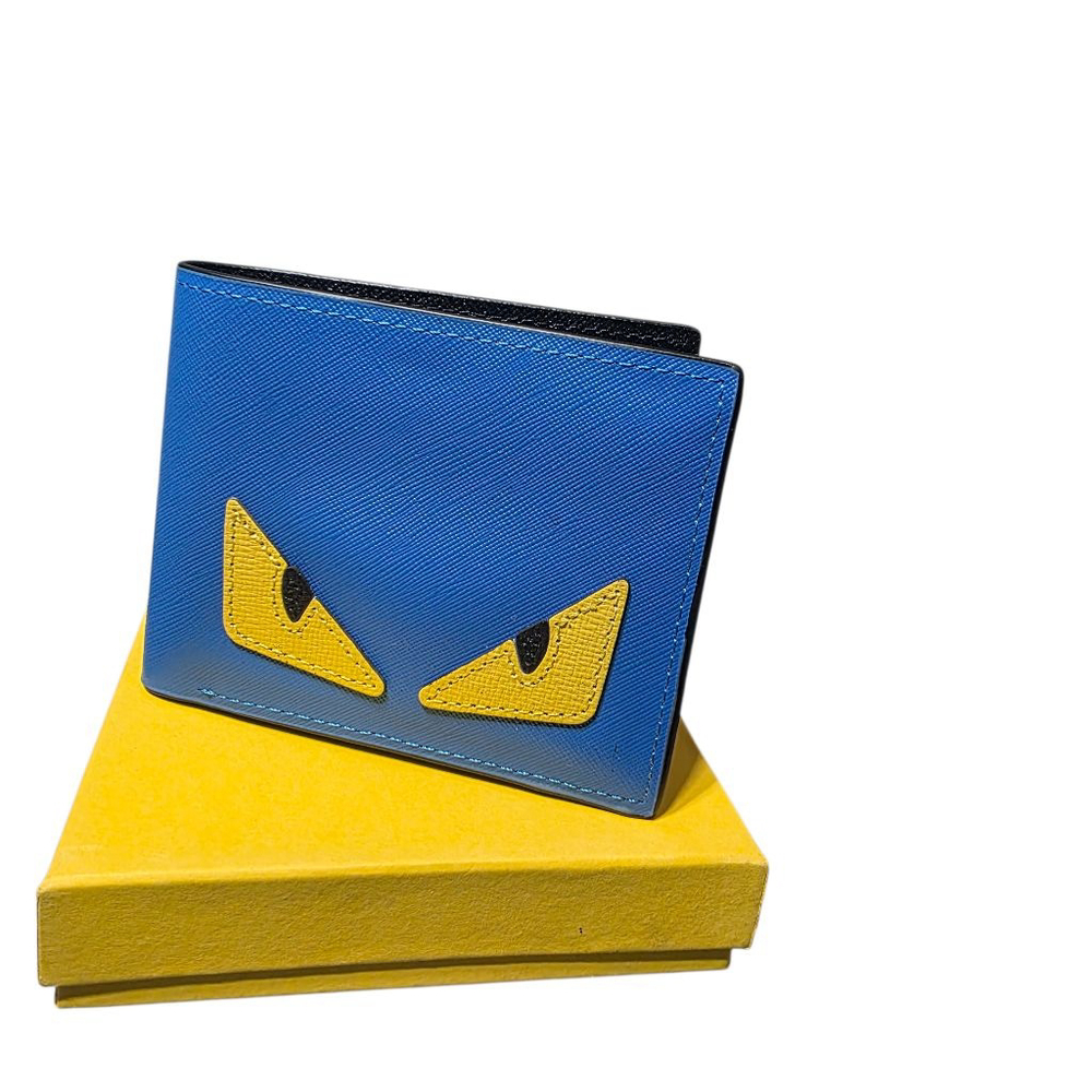 New Monster Eyes Leather Bi-Fold Wallet Blue Yellow Black With Box